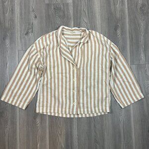 Madewell Tan‎ White Striped Button Down Shirt Women’s L